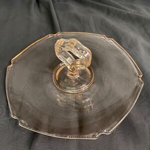 * Pink Depression Glass center-handled candy or bonbon dish 7" Vintage 1930's